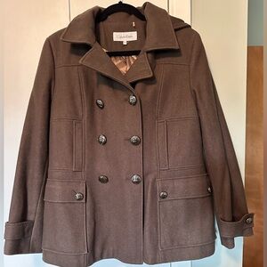 Calvin Klein Brown double breasted women’s pea coat size 12 petite